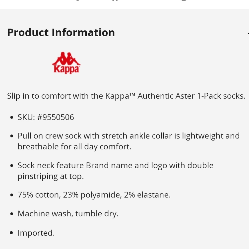NWT Unisex Kappa Authentic Aster 1 Pack Crew Socks - Picture 4 of 4